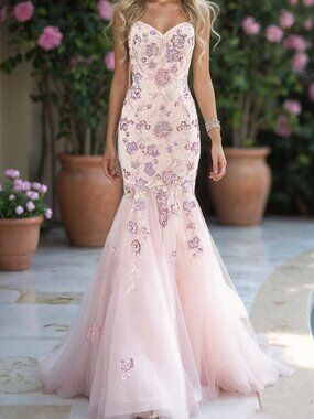 NWT Terani Couture 261P6193 Strapless Prom Floral Dress Blush Size 16